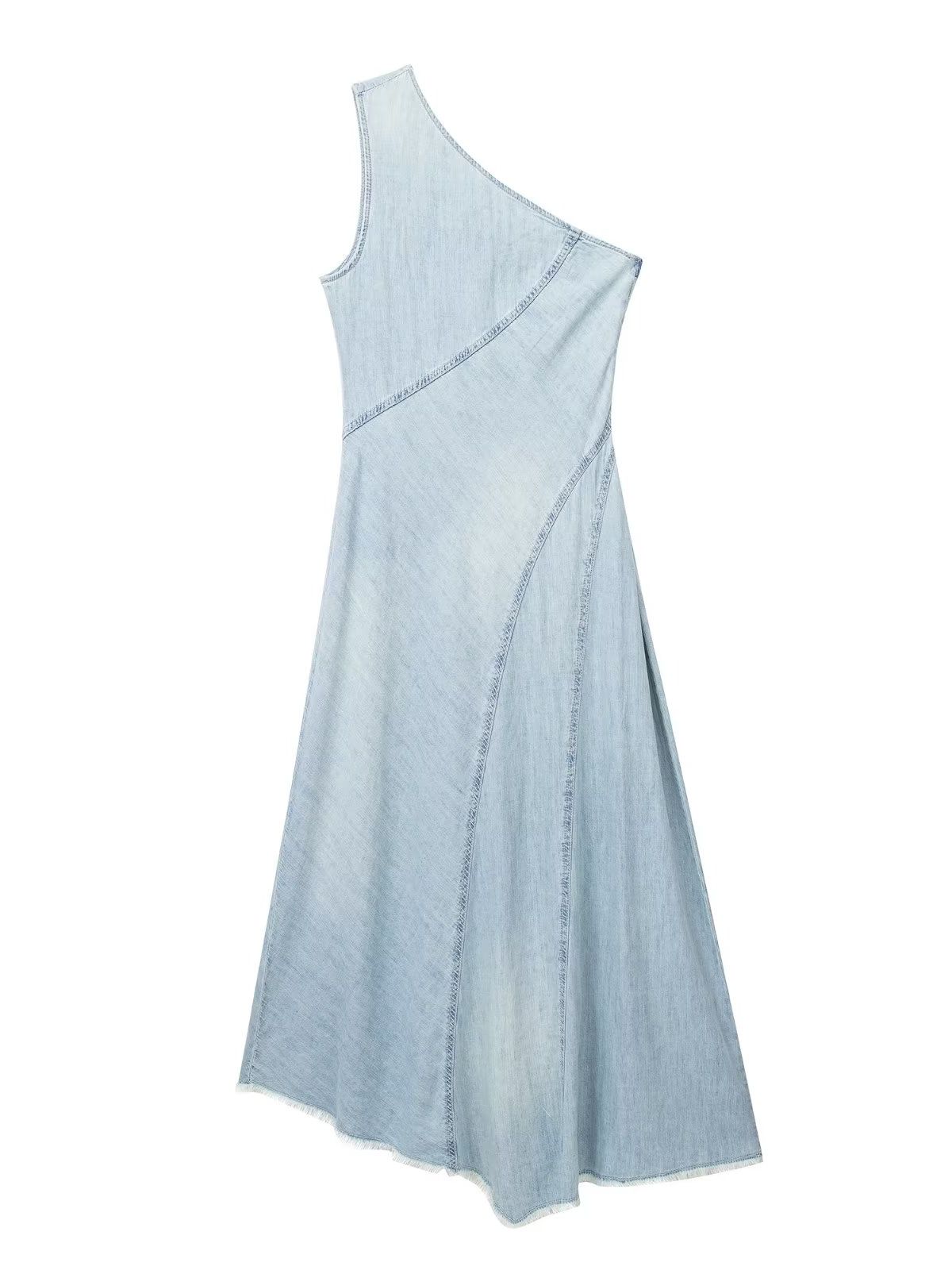 Women Asymmetric Denim Beach Midi Long Dresses