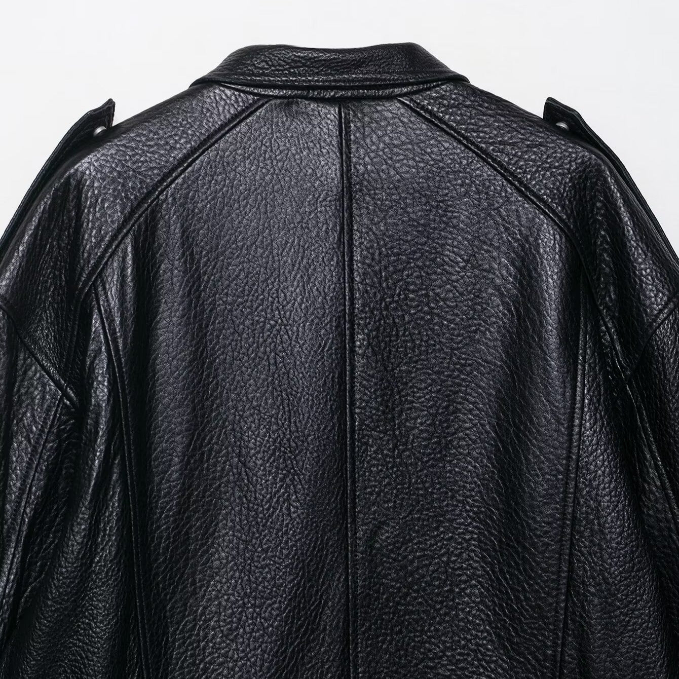 Unisex Leather Flip Collar Bomber Jacket