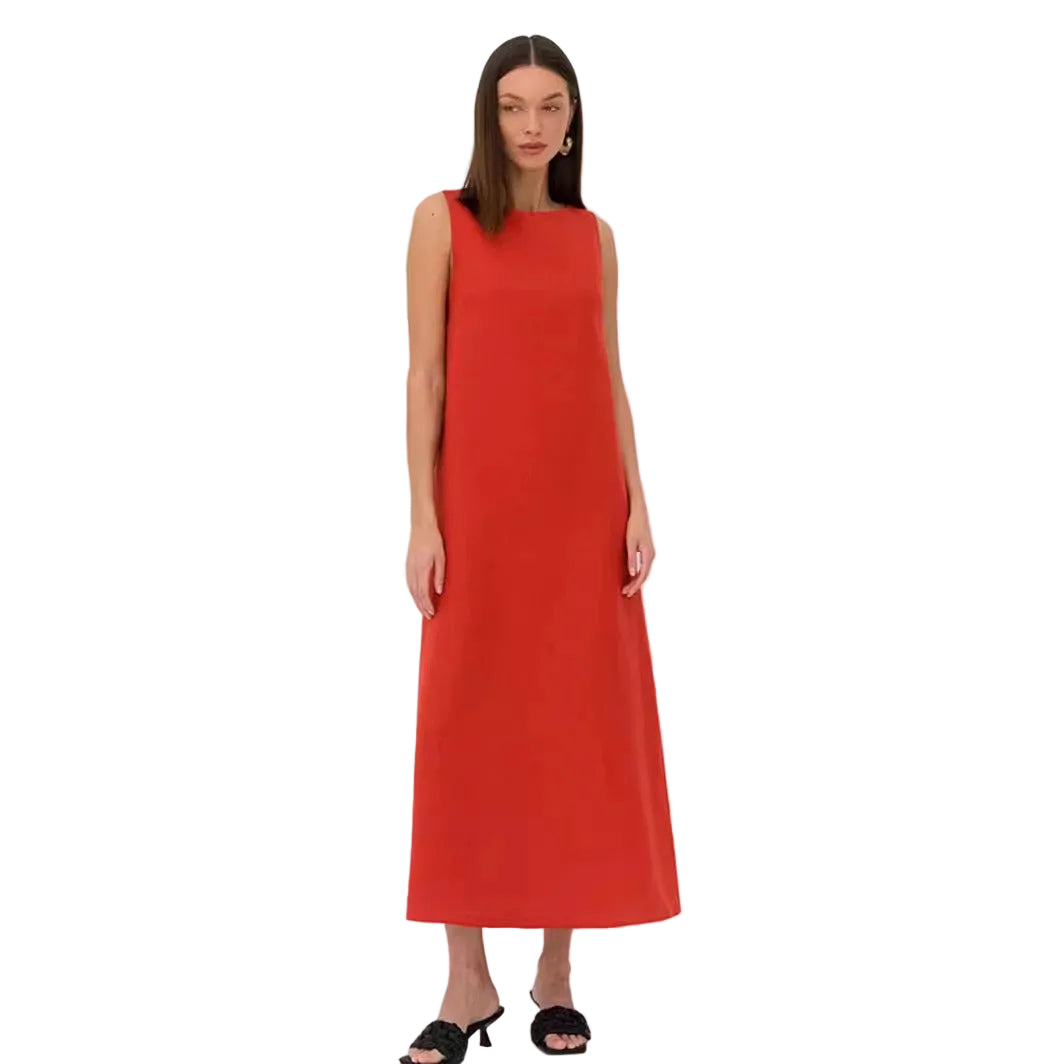 Women French Loose Cotton Linen A-Line Dress