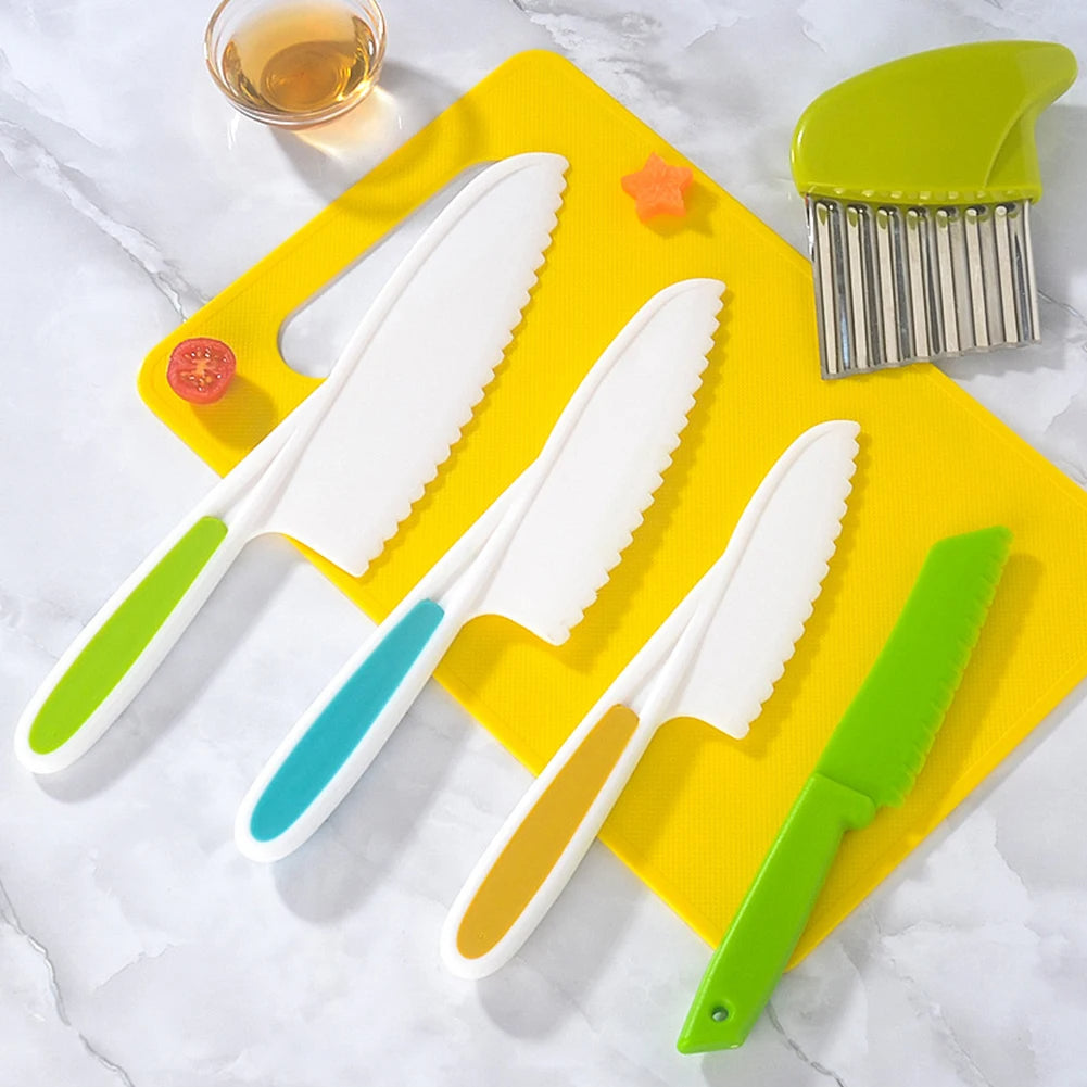 Kids Knives Fruit Vegetable Kitchen Tools Cutting + Board