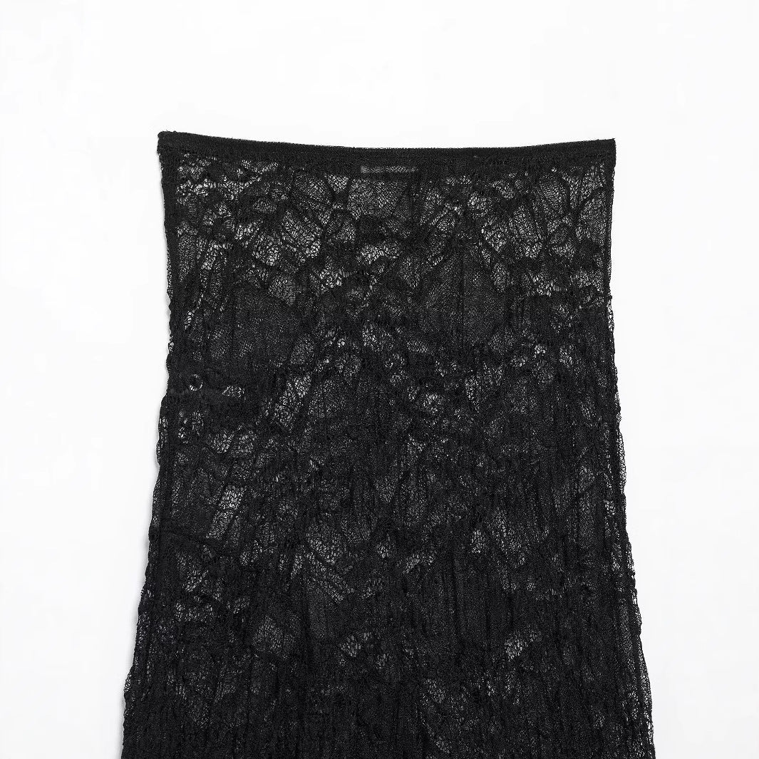 Women Casual Slim Pleated Lace Skirt
