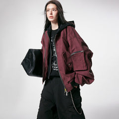 Women Retro Baseball Hooded Jacket