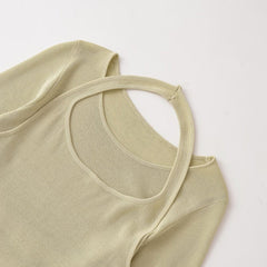 Women Round Necked Fold Over Sleeved Knitted Sweater