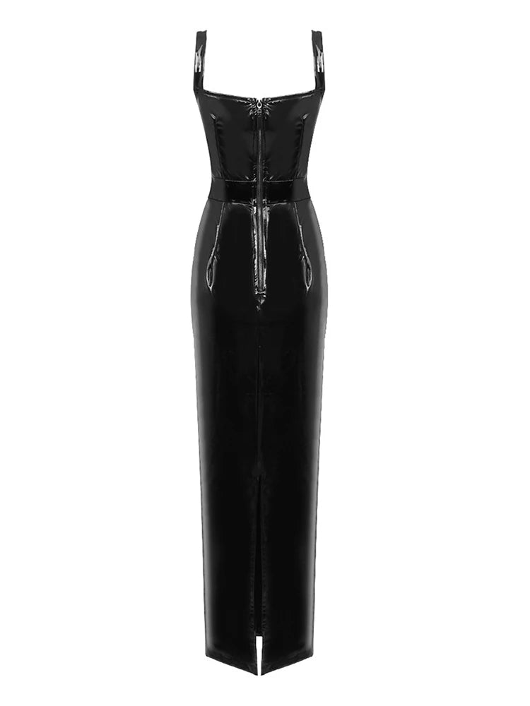 Women Sexy PU Leather Sleeveless Dress