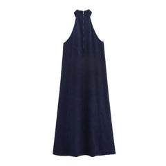 Women Halter Neck Denim Dress