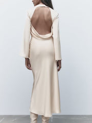 Women Elegant Long Soft Silk Backless Dress