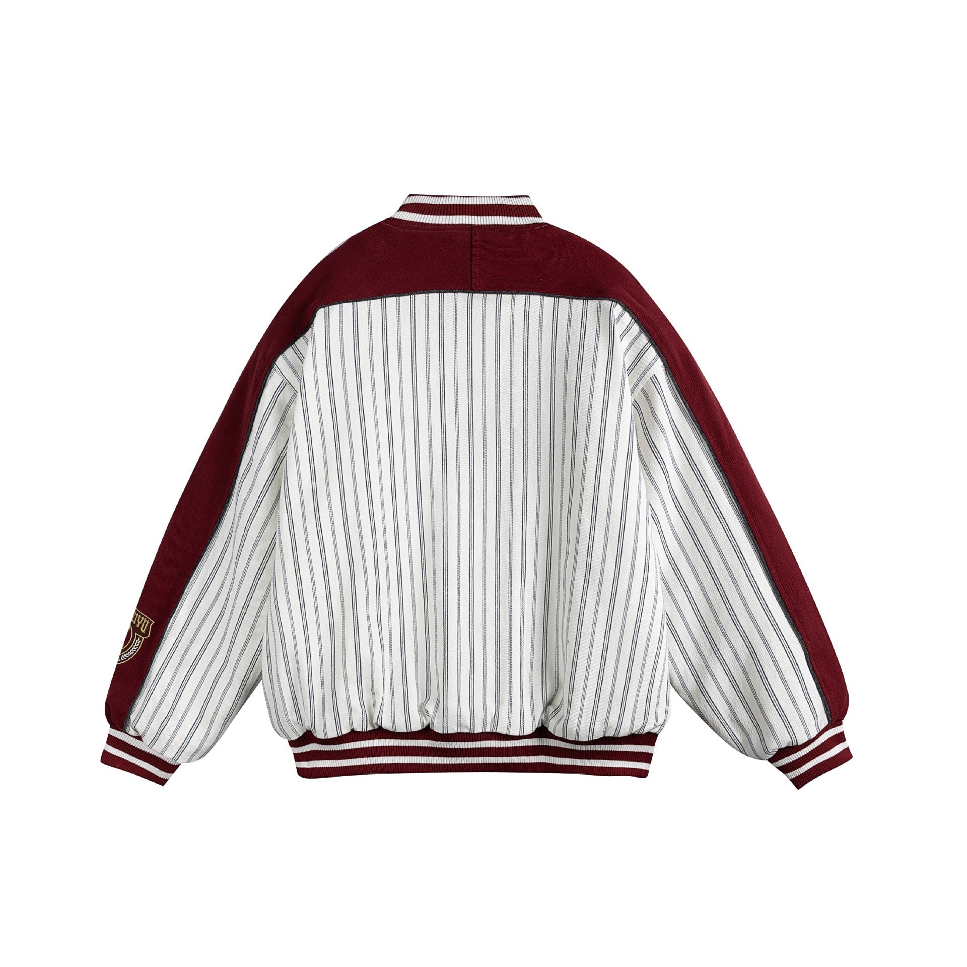 Unisex Letter Embroidered Striped Cotton Varsity Jacket