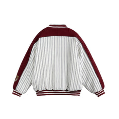 Unisex Letter Embroidered Striped Cotton Varsity Jacket