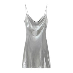 Woman Metal Shimmer Midi Slip Dresses