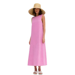 Women French Loose Cotton Linen A-Line Dress