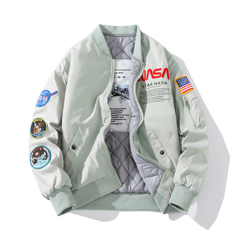 Men Padded Loose Embroidered Baseball NASA Jacket