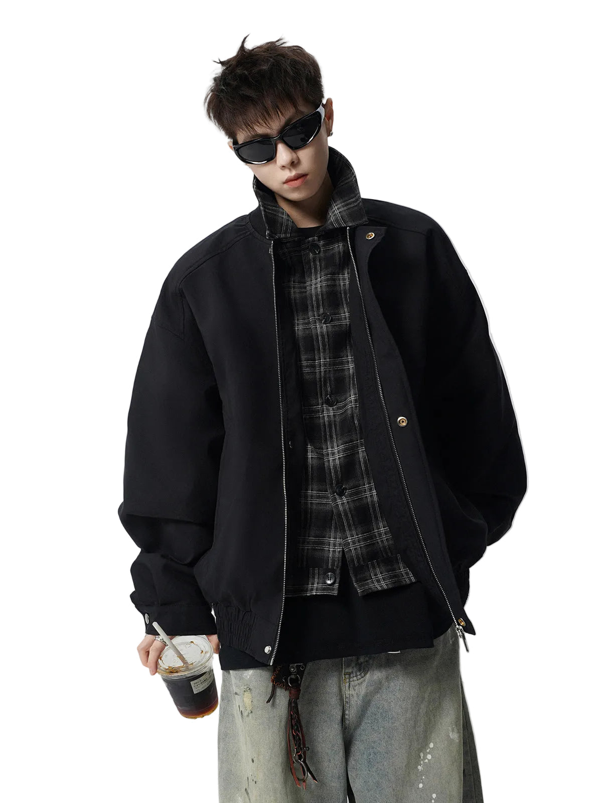 Men Checkered Patchwork Retro Street Baseball Jacket