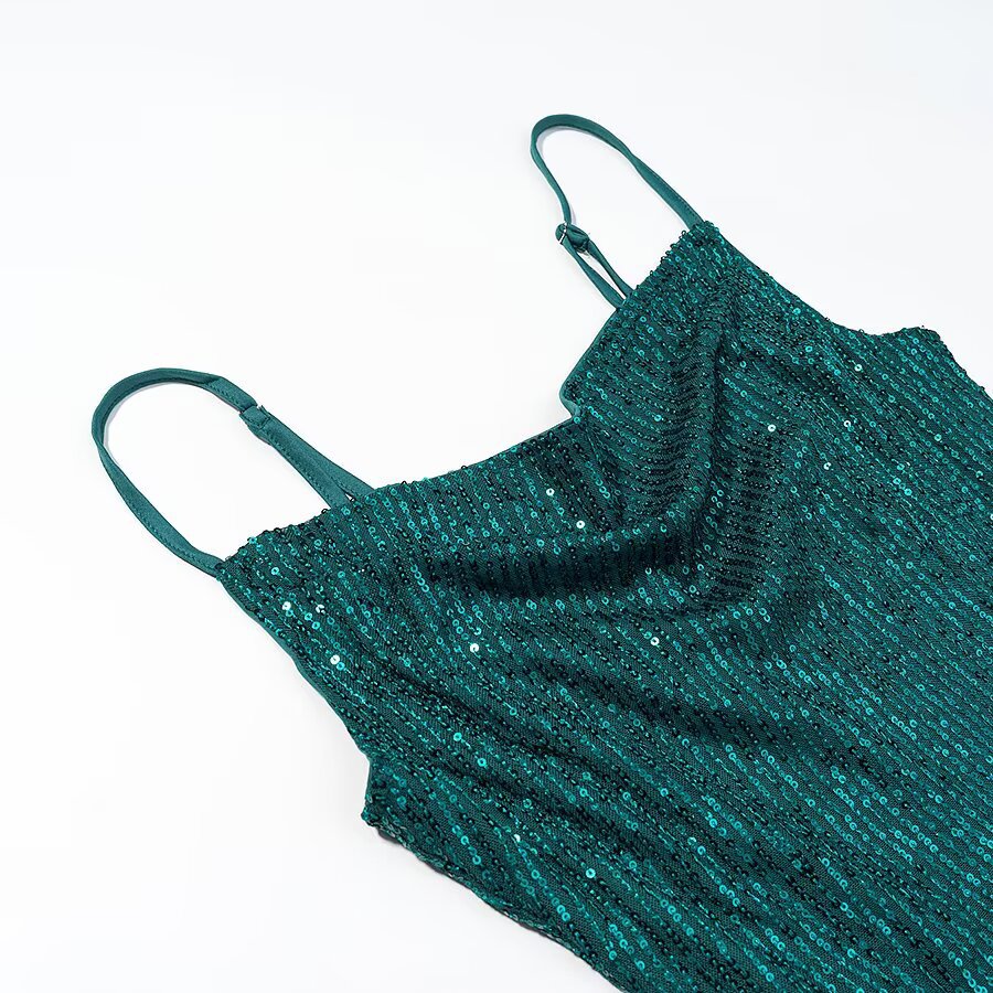Women Elegant Evening Sequin Strap Dress