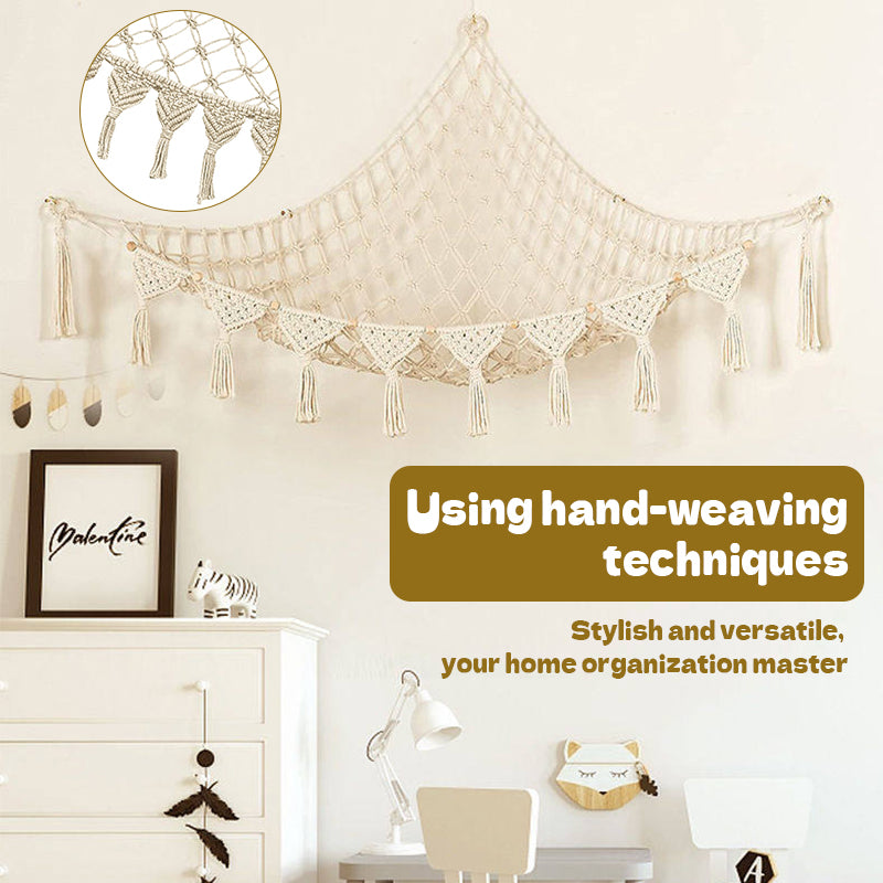 Space-Saving Toy Hammock, Decorative Woven Net to Organize Giant Stuffed Animals in Bedroom