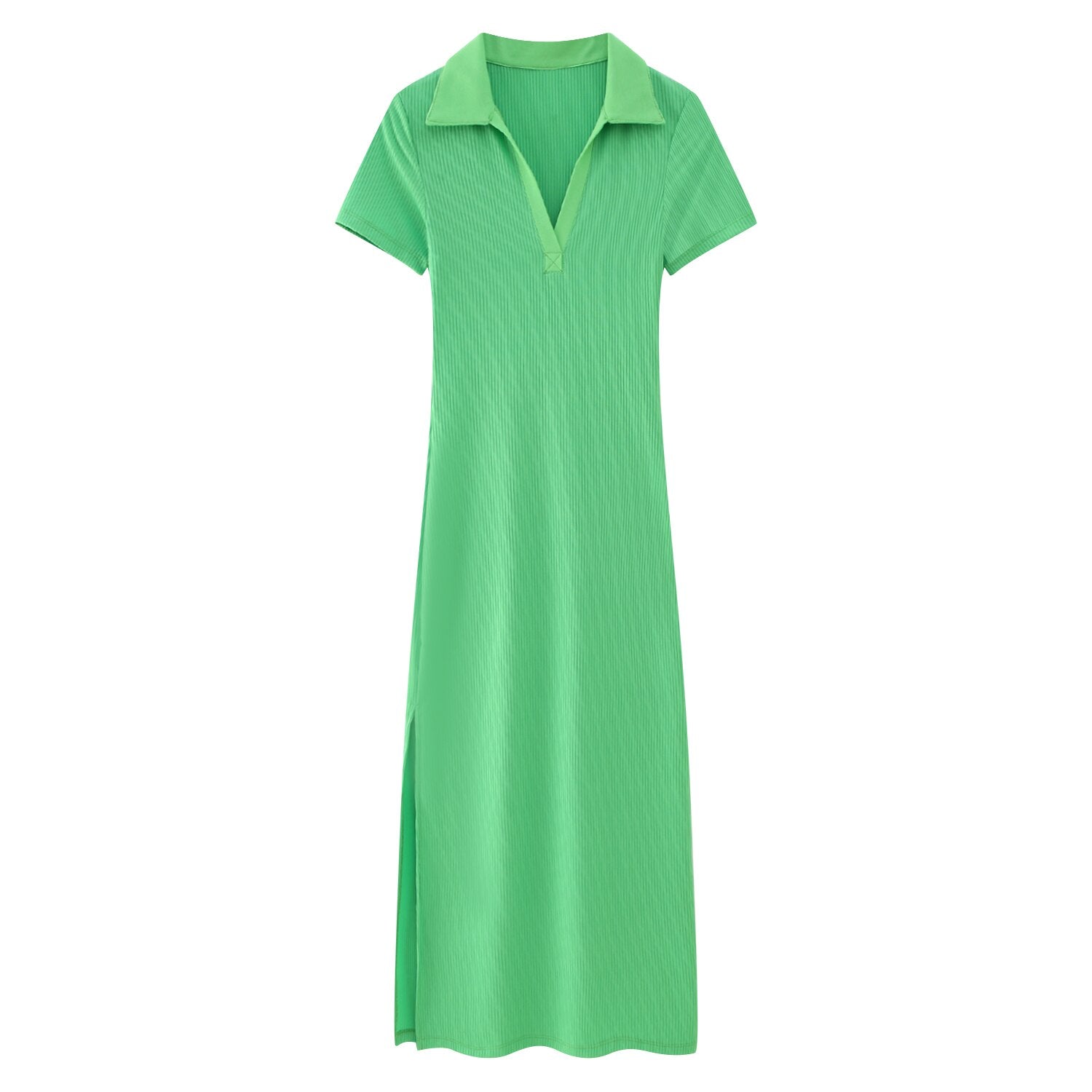 Woman Versatile Polo Neck Short Sleeve Midi Dress