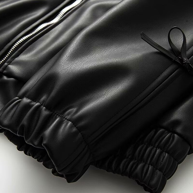 Women Bow Leather Street Niche Jacket