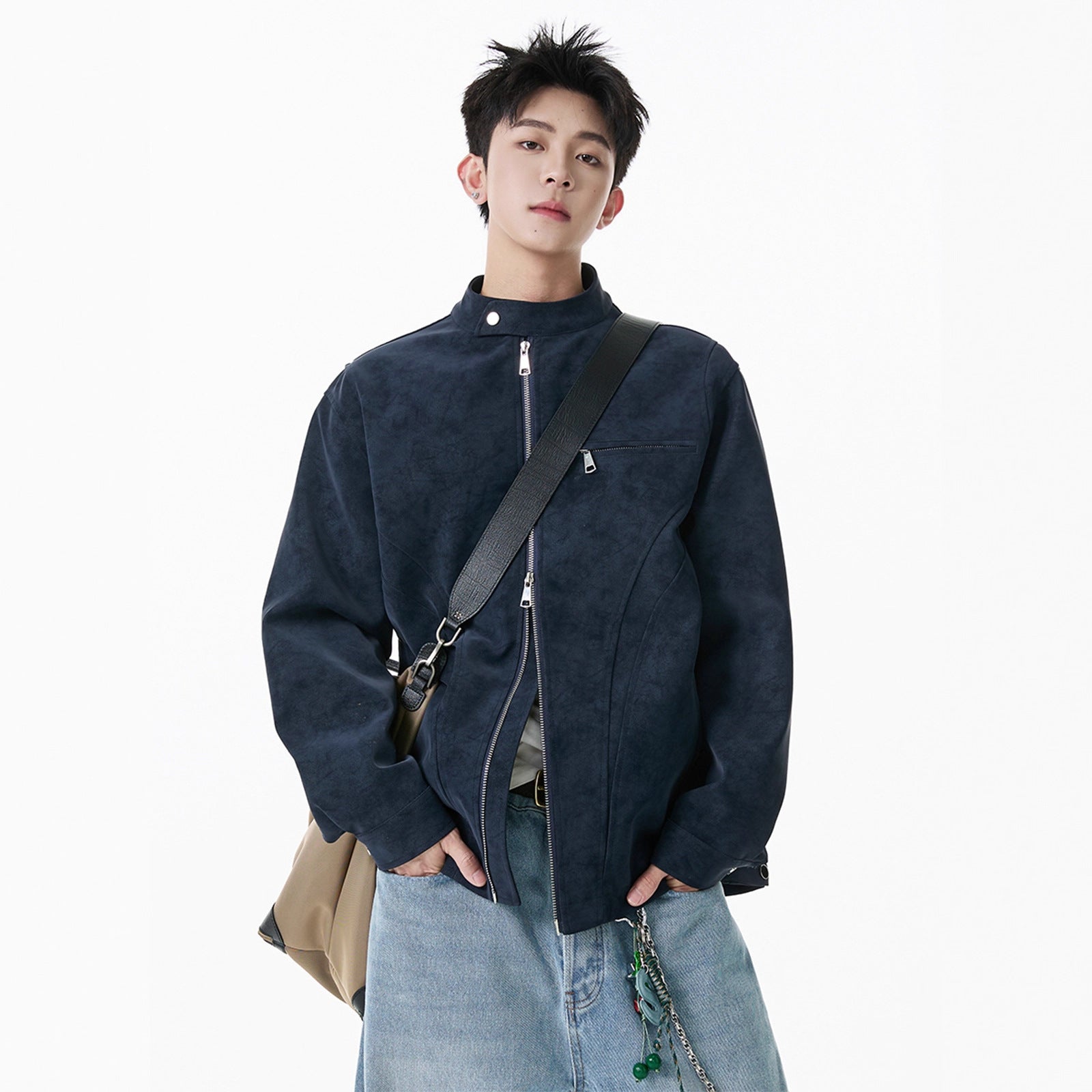 Unisex Casual Leather Harrington Style Jacket