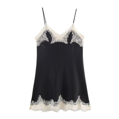 Women Elegant Lace Satin Textured Top