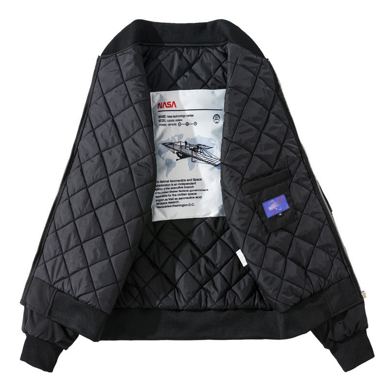 Men Padded Loose Embroidered Baseball NASA Jacket