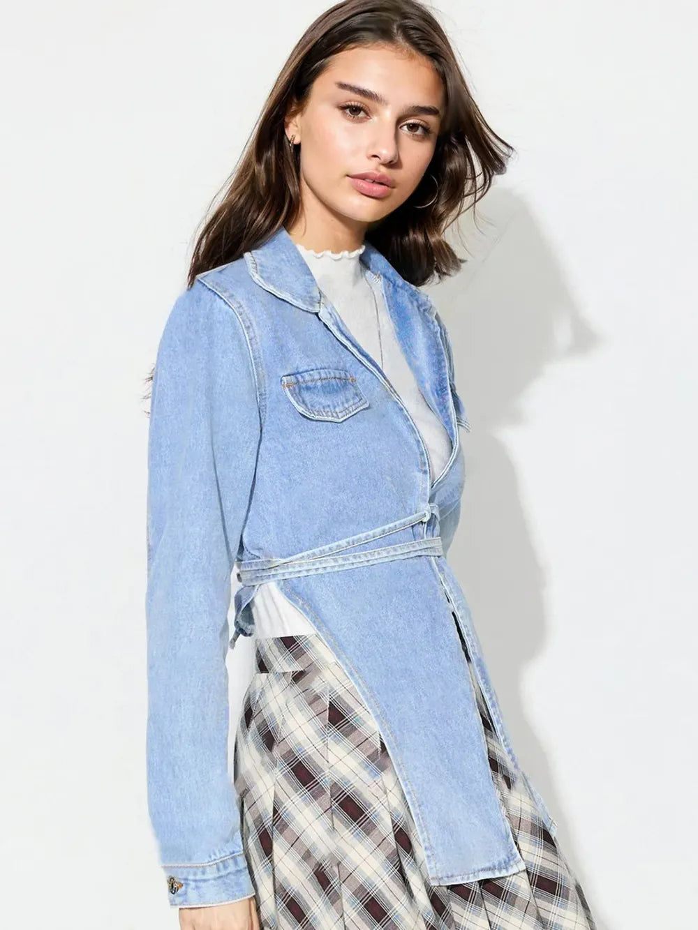 Women Asymmetric Long Denim Top