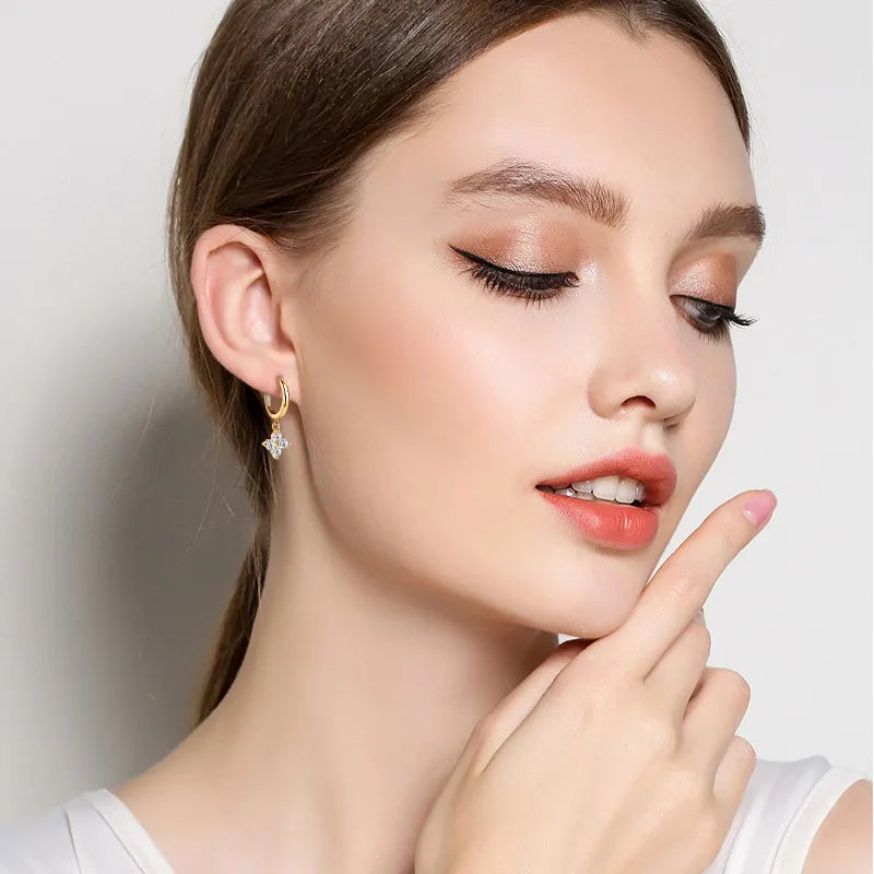 Accessories Women 925 Sterling Silver Moissanite Hoop Drop Earrings