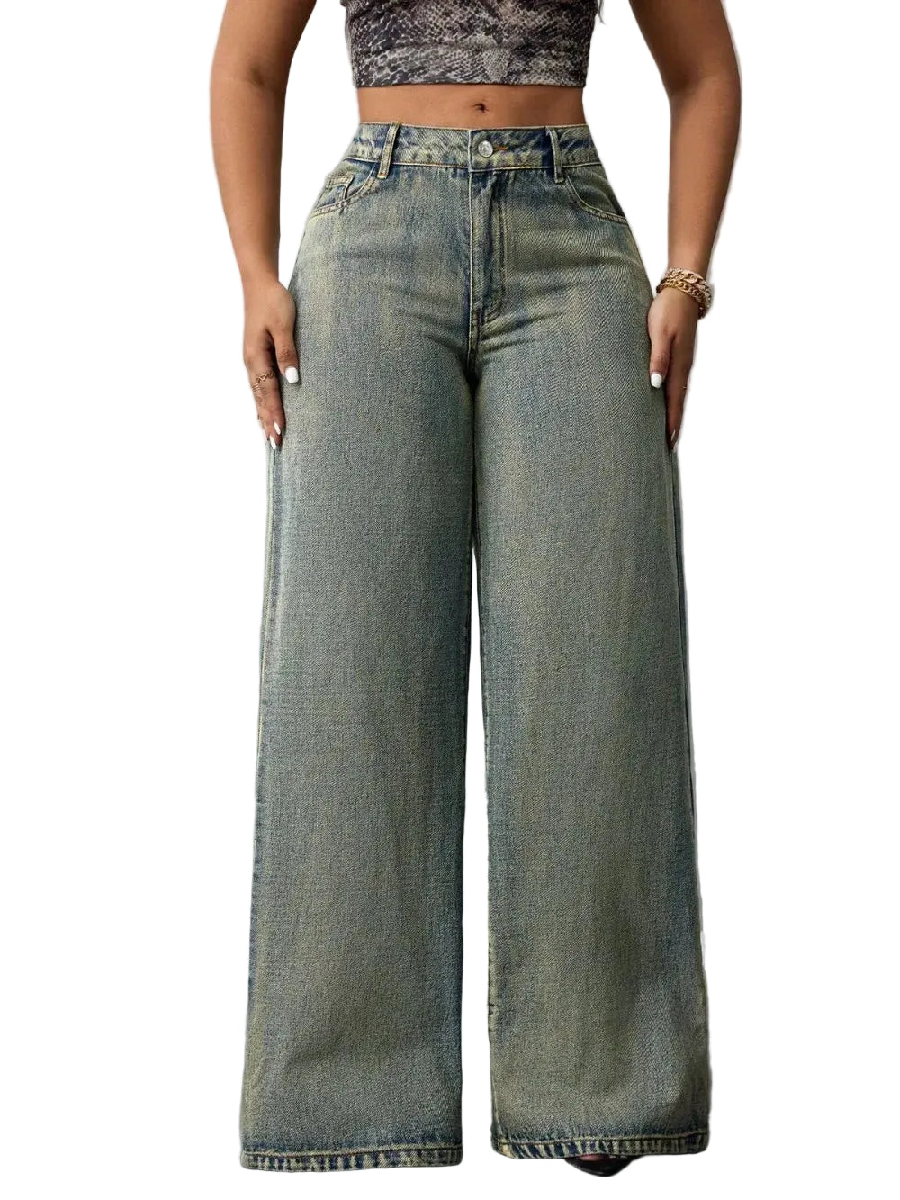 Women Casual High Waist Wide Leg Jeans