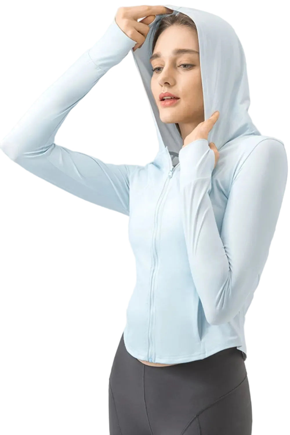 Women Active Zip Up Hooded Long Sleeve Jacket