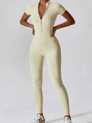 Women Half Zip Short Sleeve Active Jumpsuit