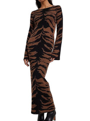 Women Long Sleeve Trendy Leopard Print Dresses