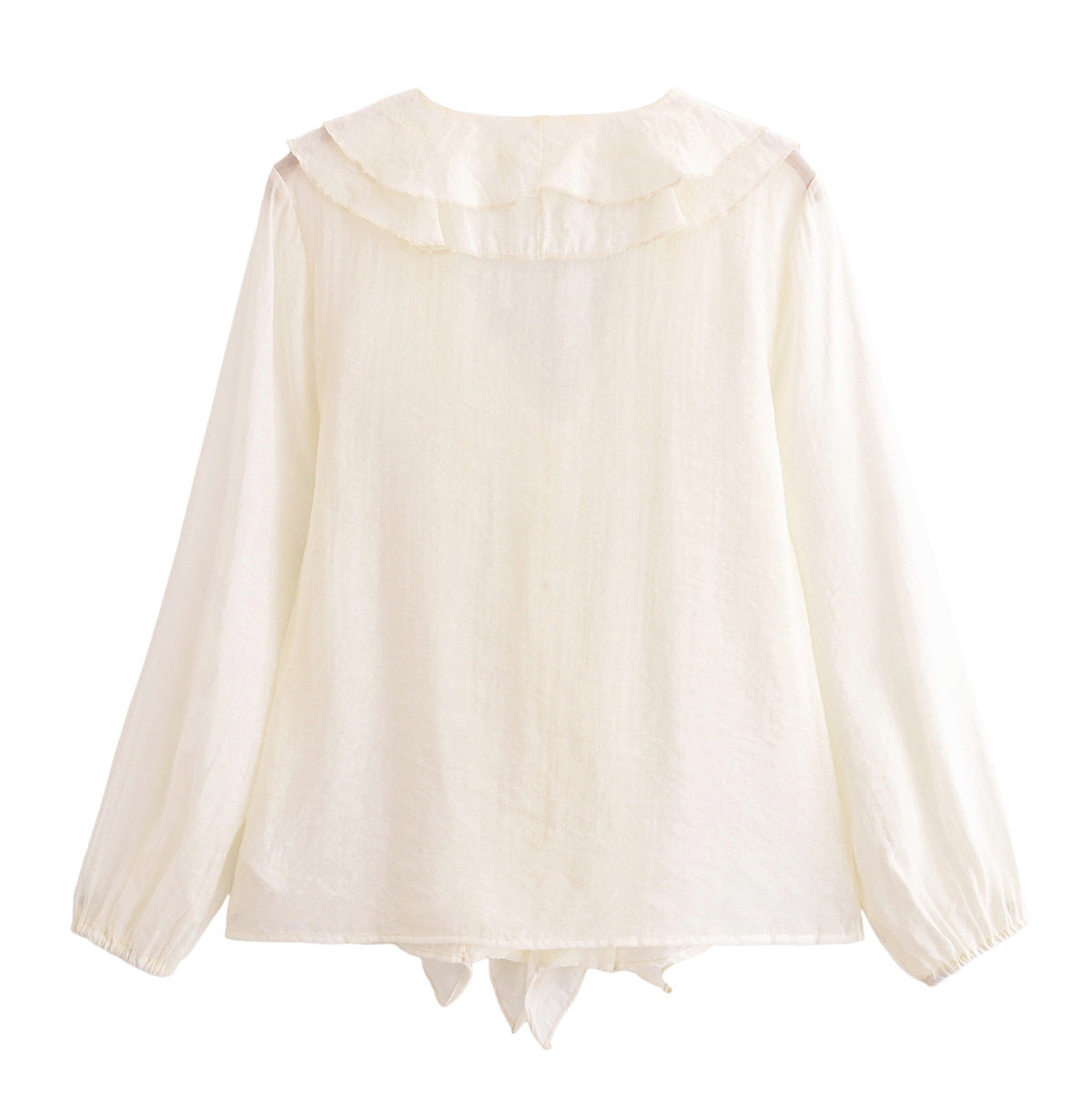 Women Casual Layered Ruffle Edge Deep V-Neck Shirt