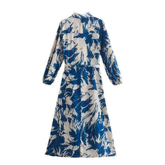 Woman Vintage Summer Printed Shirt Dress With Belt