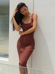 Women Sleeveless Rib Knitted Stretchable Dress