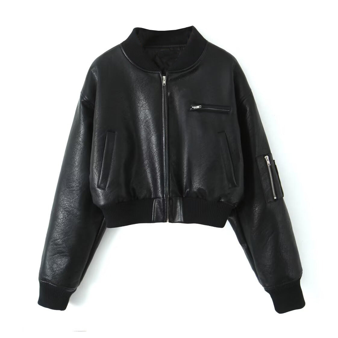 Women Casual Leather Pilot Long Sleeve Jacket