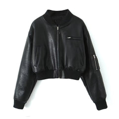 Women Casual Leather Pilot Long Sleeve Jacket