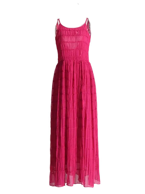 Women Elegant Round Neck Sleeveless Ruffle Dress