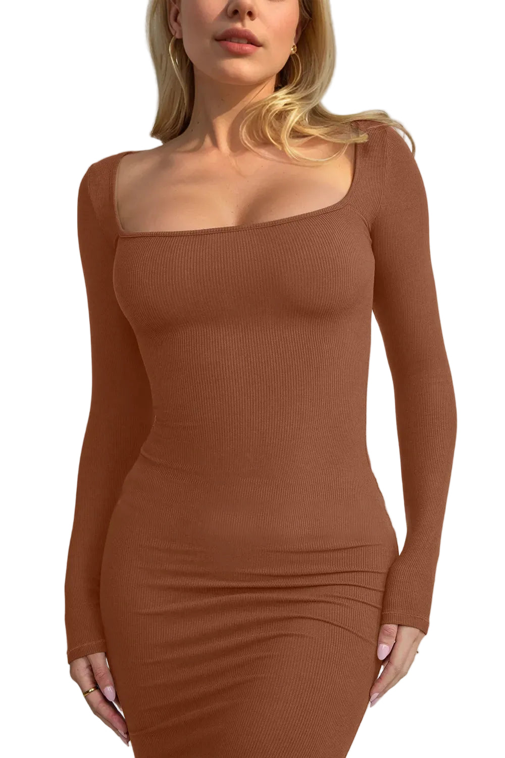 Women Built-In Shapewear Long Sleeve Maxi Dress