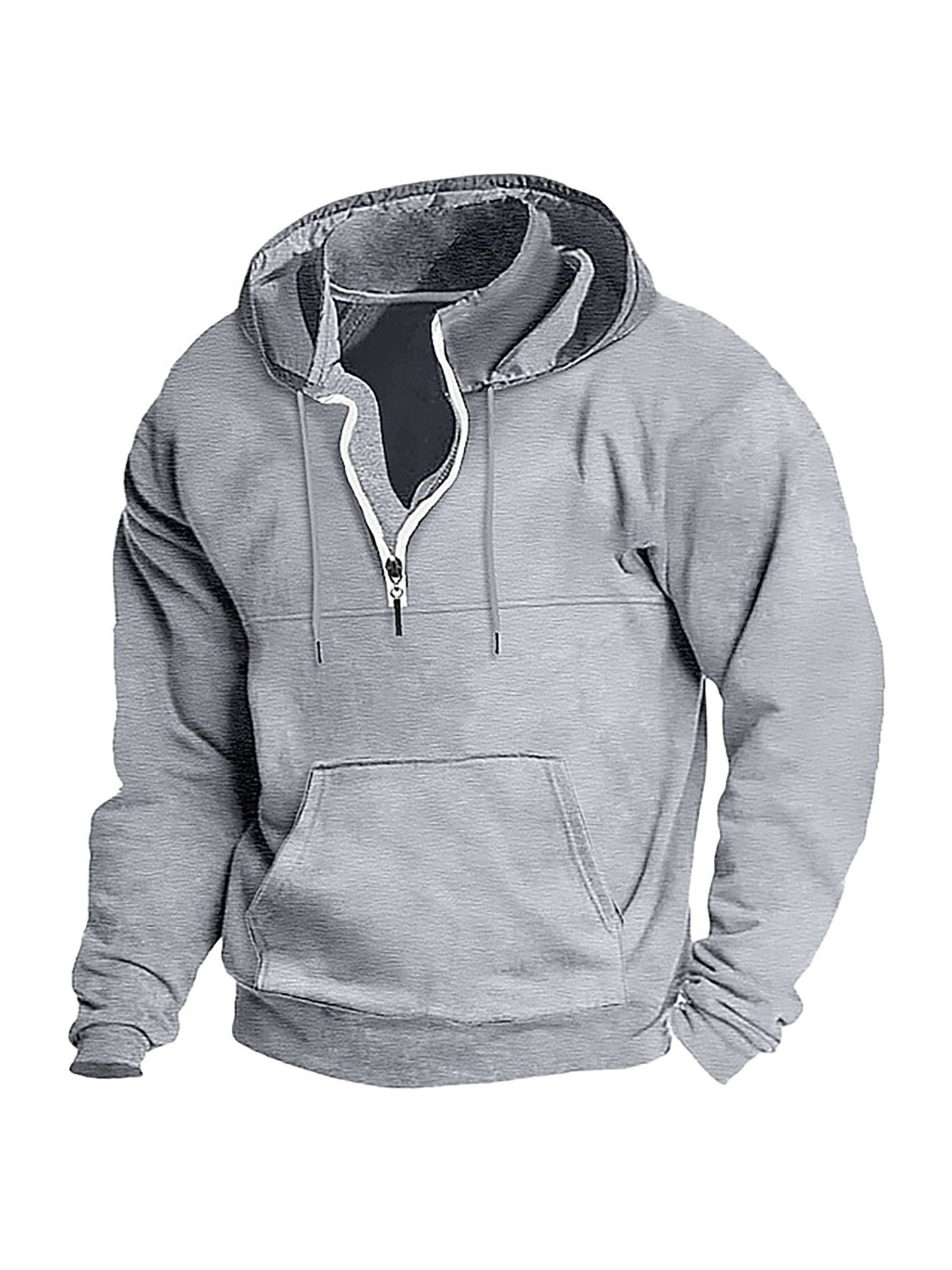 Simple Half-Zip Hoodie Casual Sport Solid Color Hooded Sweatshirt