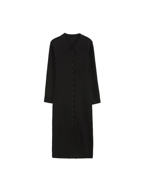 Women Vintage Long Sleeve Button-up Female Dress