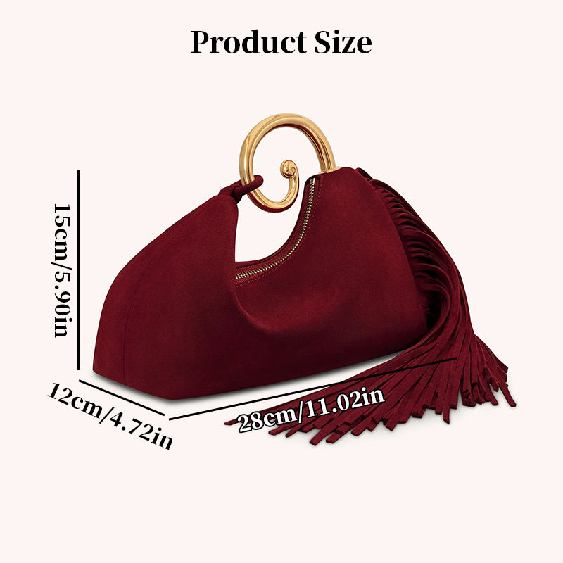 Vintage Winter Women's Bag - Fashionable Synthetic Suede Purse with Leather Tassels, Elegant Outdoor Travel Bag