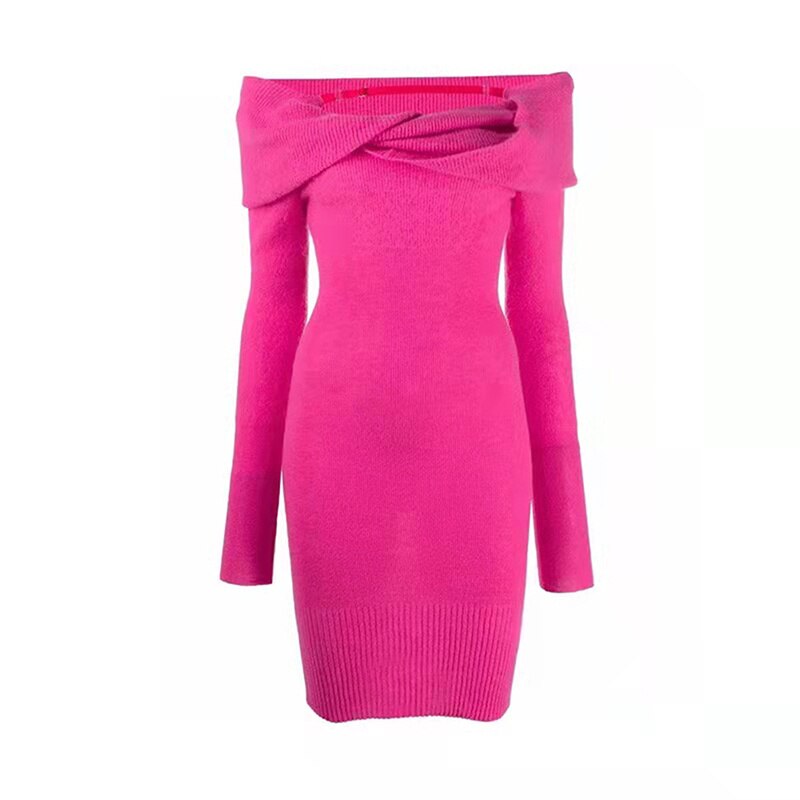 Women Off Shoulder Knit Bodycon Mini Dresses