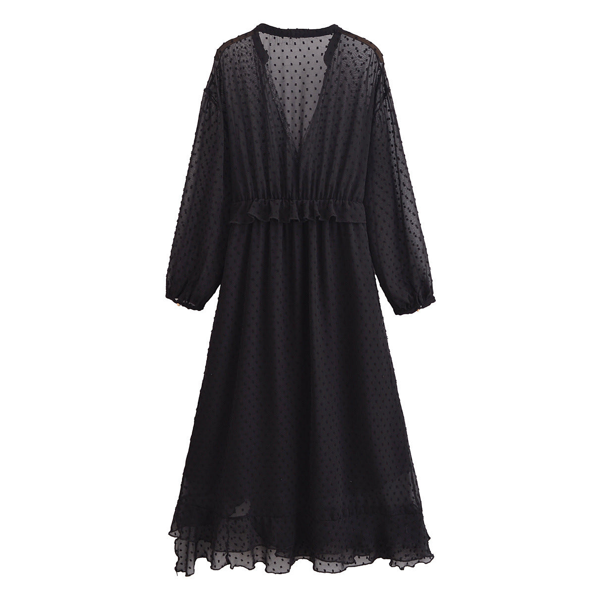 Women Casual Deep V-neck Polka Dot Chiffon Dress