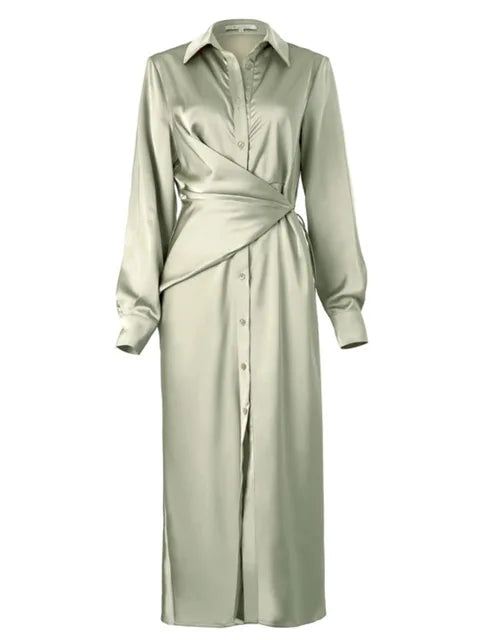 Women Long Sleeve Single Breasted Slim Dress