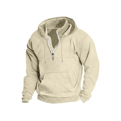 Simple Half-Zip Hoodie Casual Sport Solid Color Hooded Sweatshirt