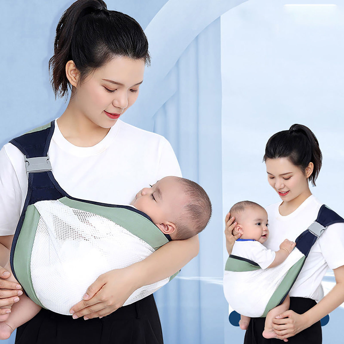 Baby carrier, multi-functional front carrier and cross-body style, breathable for all seasons
