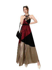 Women Halter Pleated Long Dress