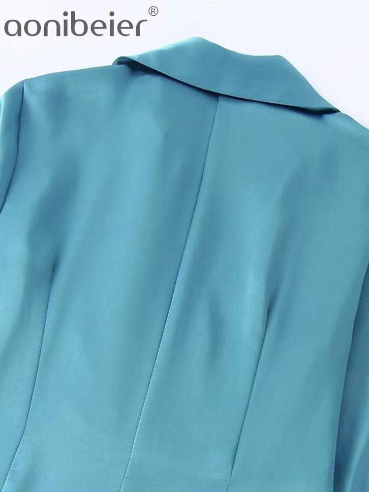 Women Casual Long Sleeve Button-Up Satin Dress