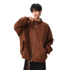 Men Suede Plaid Turn-Down Collar Jacket