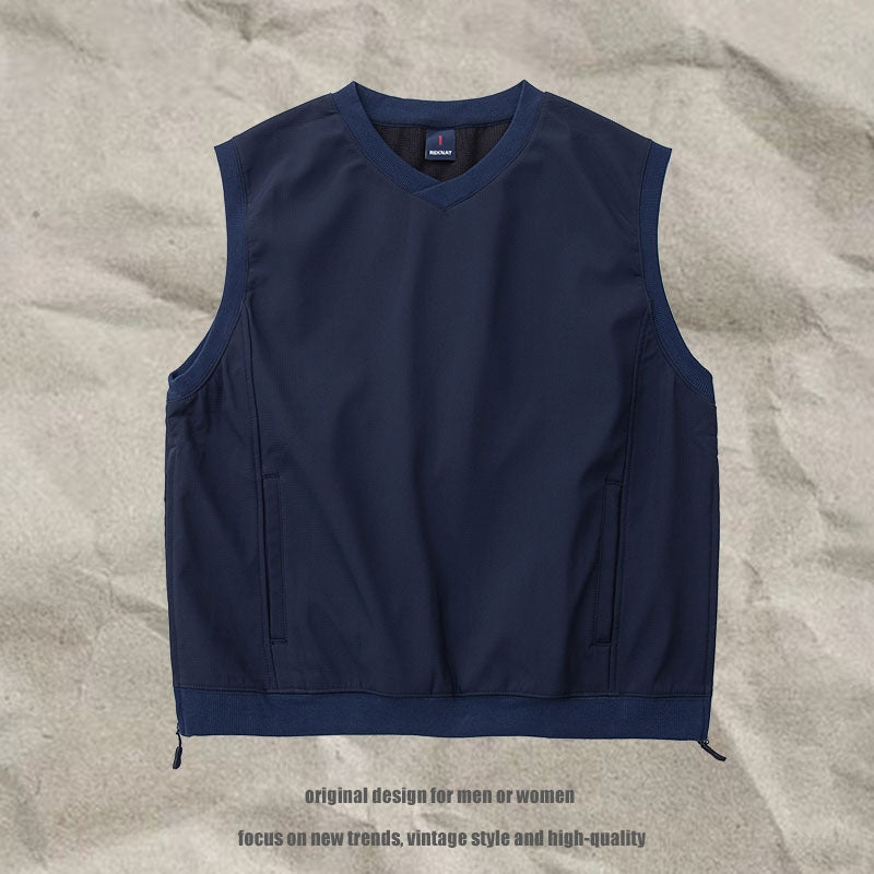 Men Sports Side Zip Retro Crew Neck Vest