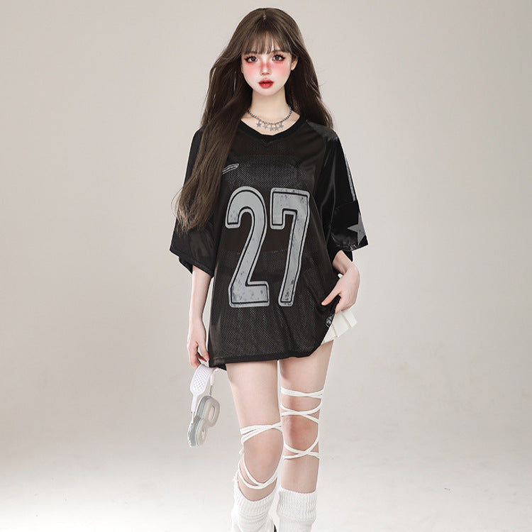 Kids Girls Casual Printed Mesh Baseball T-shirt