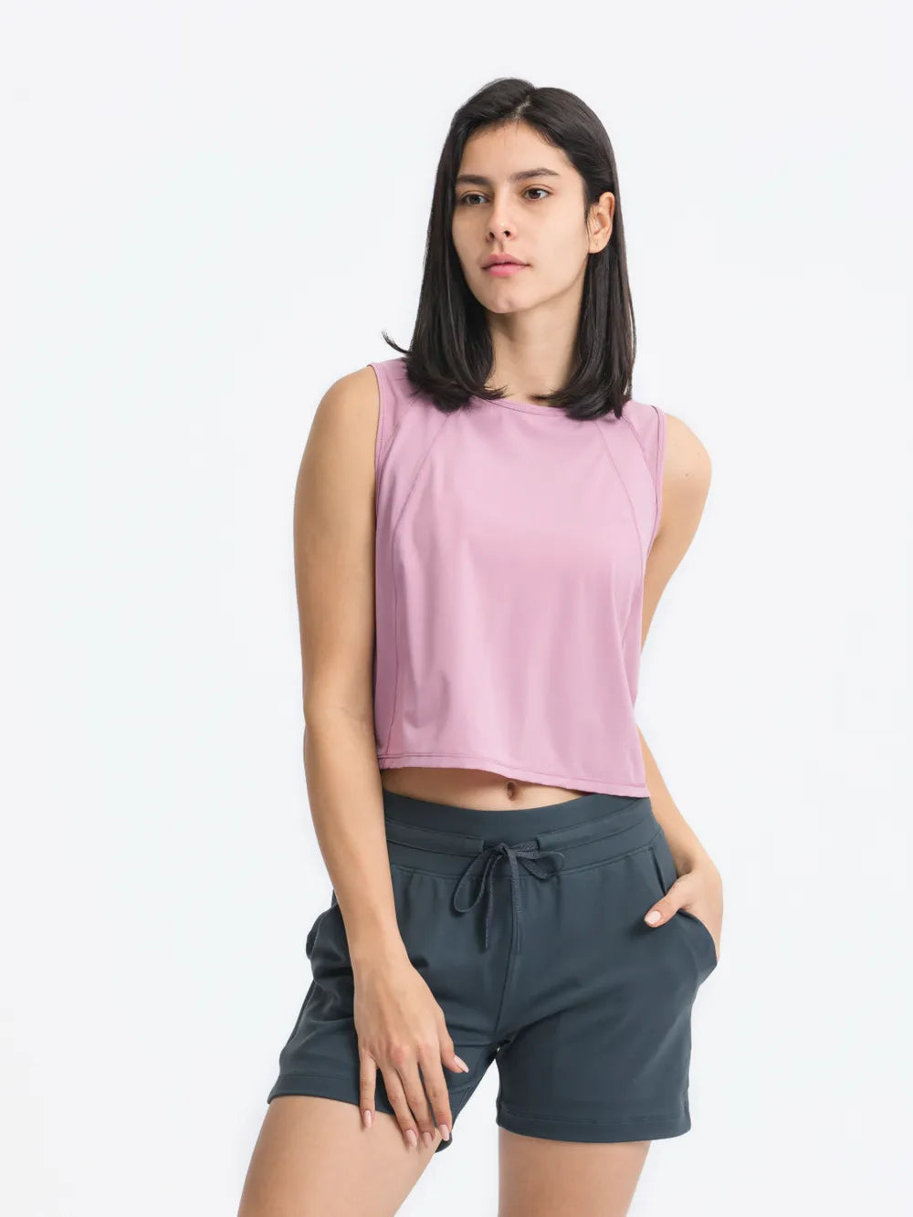 Women Round Neck Cropped Active Tank Top
